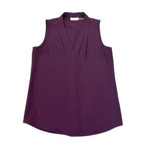 Calvin Klein Blouse Burgundy Purple V Neck Sleeveless Career Office Size Small